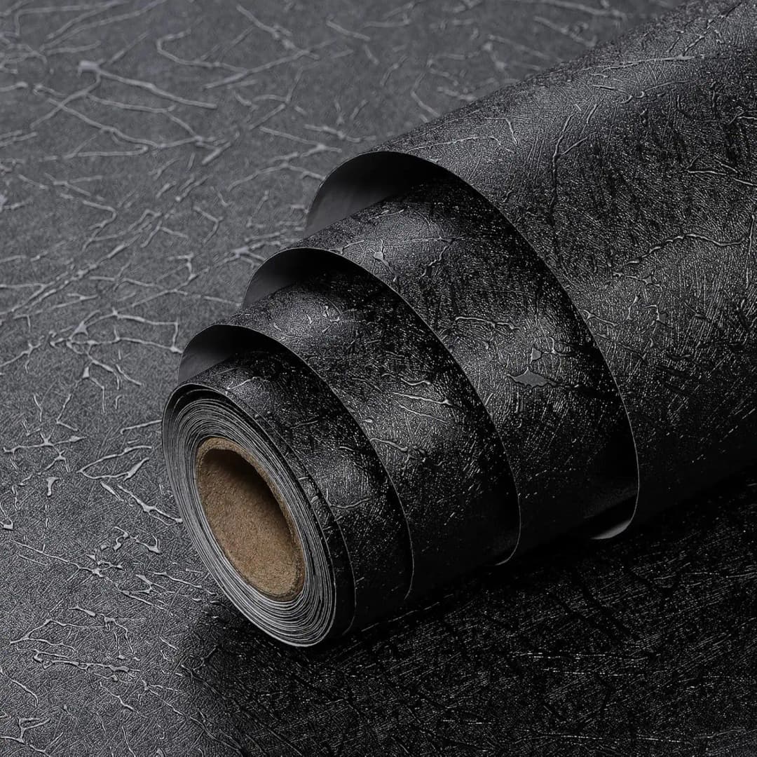 COWINLIFE DECO High Quality 3d Black Silk Wallpaper Embossed Self Adhesive Peel and Stick Removable Kitchen Wall Sticker Vinyl Wrap