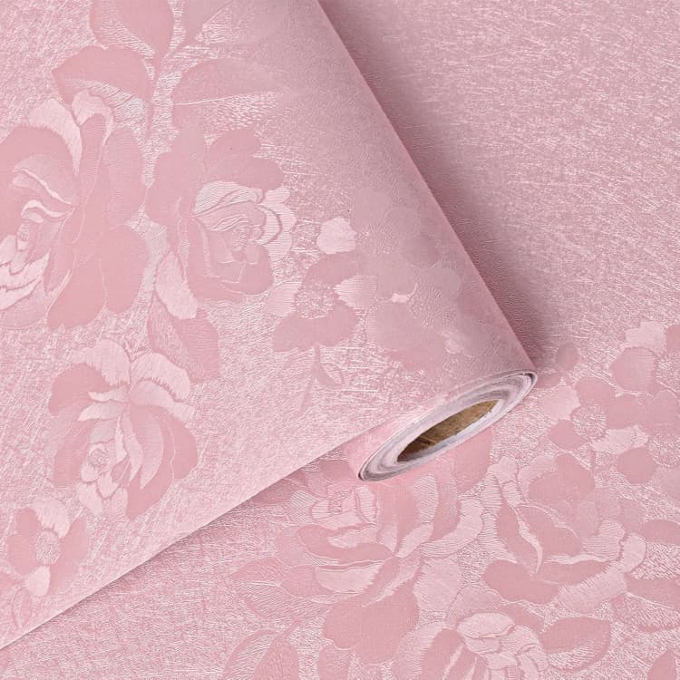 COWINLIFE DECO Factory Price Luxury Vinyl 3D Embossed Pink Roses Floral PVC Self Adhesive Wallpaper Waterproof for Home Wall Decor detail 1