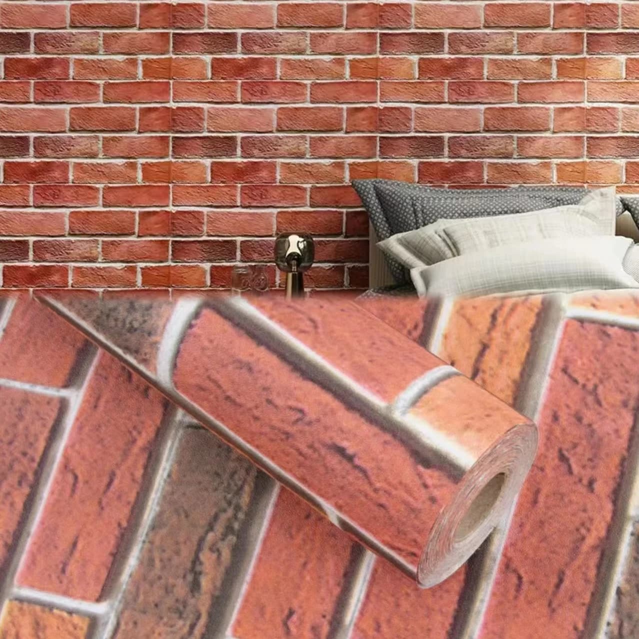 COWINLIFE DECO Red Brick Wallpaper Wall Sticker PVC Vinyl Waterproof Peel and Stick Self Adhesive 3D Wallpaper for Room Decorations