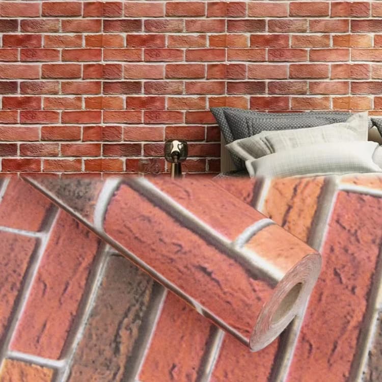 COWINLIFE DECO Red Brick Wallpaper Wall Sticker PVC Vinyl Waterproof Peel and Stick Self Adhesive 3D Wallpaper for Room Decorations detail 1