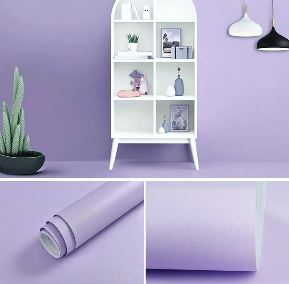 COWINLIFE DECO Purple Solid Color Peel and Stick Wallpaper Self-Adhesive Removable Wall Paper for Wall Furniture Covering Vinyl Rolls detail 2