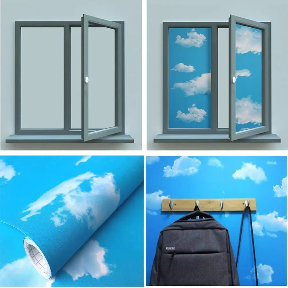 COWINLIFE DECO Size Customized 3D Waterproof Windows Blue Sky Peel and Stick Self Adhesive Wallpaper Rolls for Bedroom Wall Covering detail 6