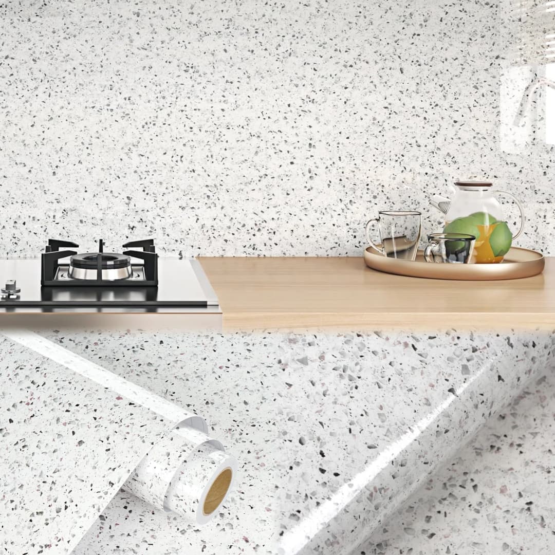 COWINLIFE DECO Custom Vinyl Marble Sticker Peel and Stick Wallpaper Granite White Waterproof Self Adhesive Wall Paper for Kitchen