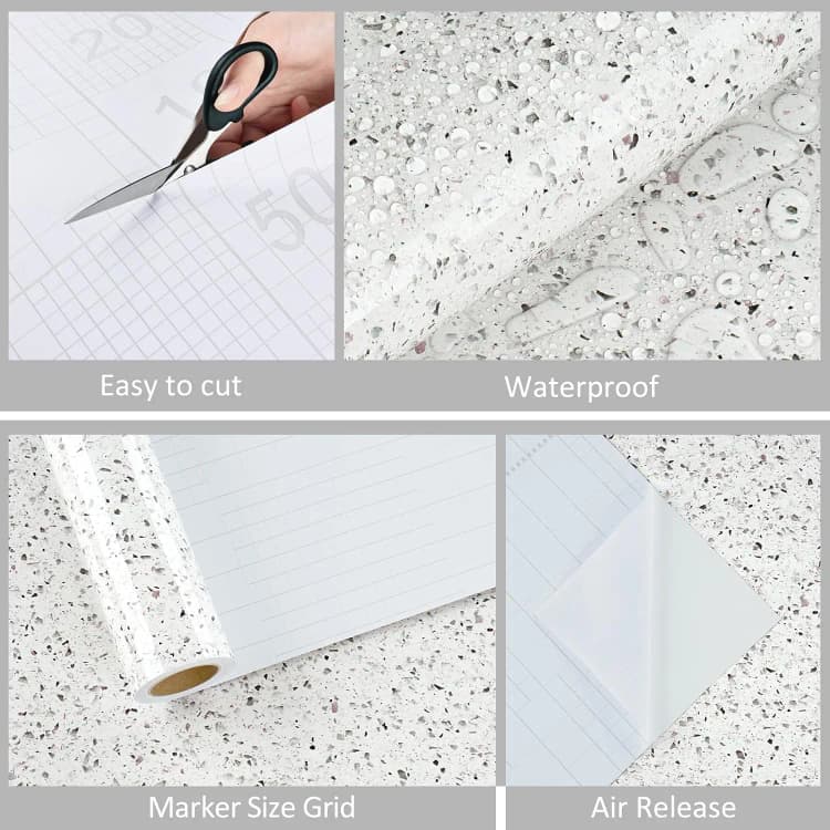 COWINLIFE DECO Custom Vinyl Marble Sticker Peel and Stick Wallpaper Granite White Waterproof Self Adhesive Wall Paper for Kitchen detail 5