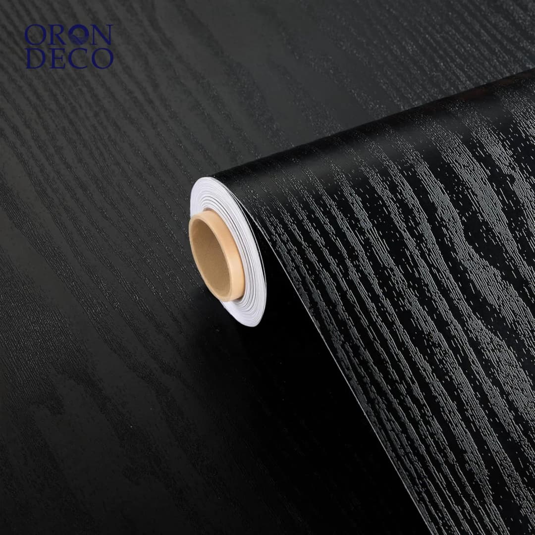 COWINLIFE DECO Black Peel and Stick Kitchen Wall Sticker Wood Grain Self-Adhesive Wallpaper CabinetsFurniture Easy to Install