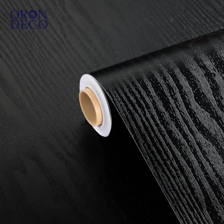 COWINLIFE DECO Black Peel and Stick Kitchen Wall Sticker Wood Grain Self-Adhesive Wallpaper CabinetsFurniture Easy to Install detail 1