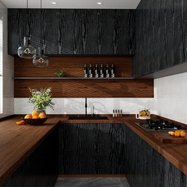 COWINLIFE DECO Black Peel and Stick Kitchen Wall Sticker Wood Grain Self-Adhesive Wallpaper CabinetsFurniture Easy to Install detail 2