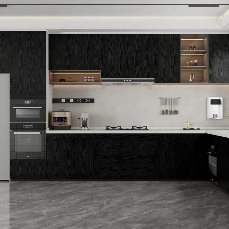 COWINLIFE DECO Black Peel and Stick Kitchen Wall Sticker Wood Grain Self-Adhesive Wallpaper CabinetsFurniture Easy to Install detail 4