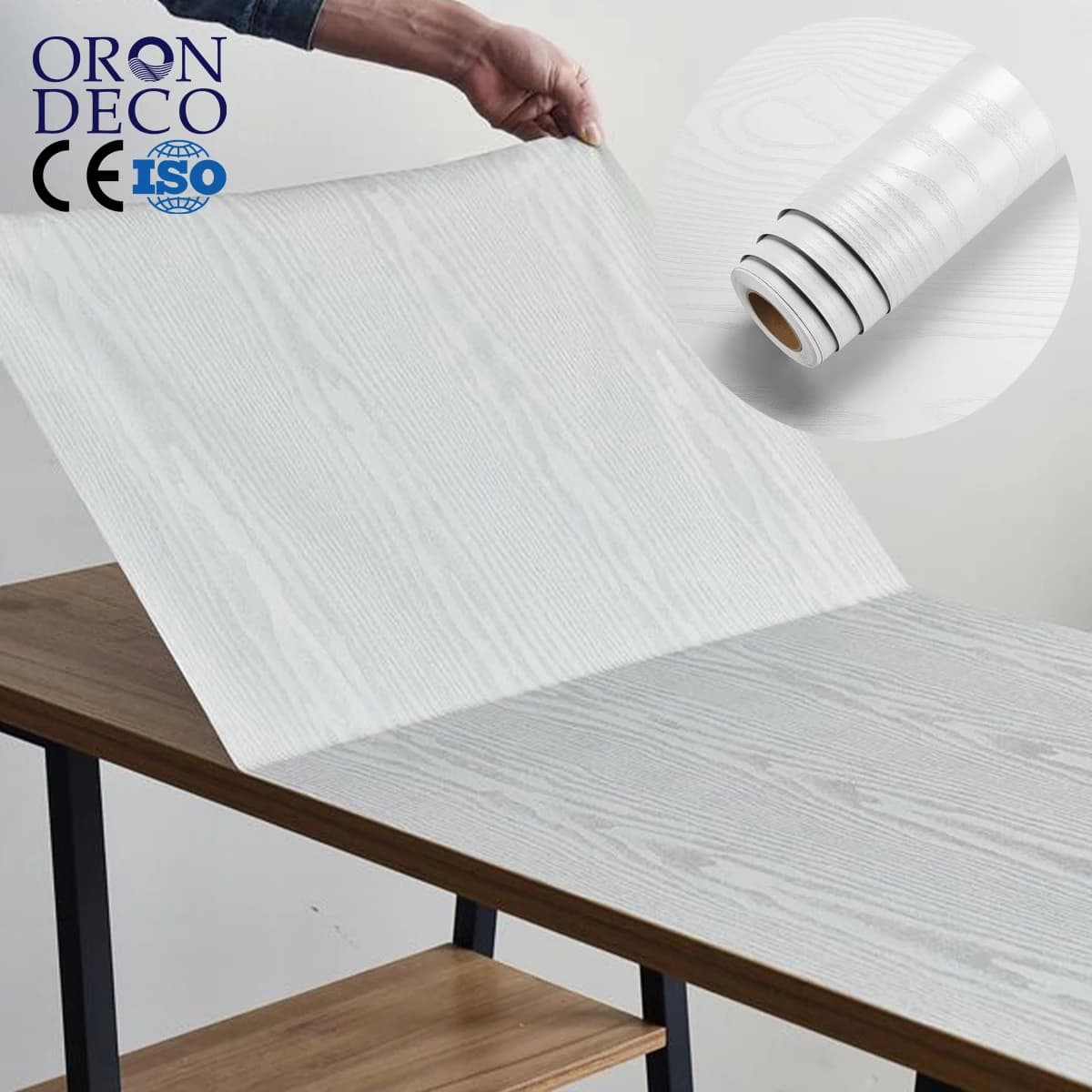 COWINLIFE DECO Bronzing Silver 3D PVC Wall Paper Self Adhesive Wood Grain Textured Pattern Peel Stick Home Decor PVC Wallpaper Rolls
