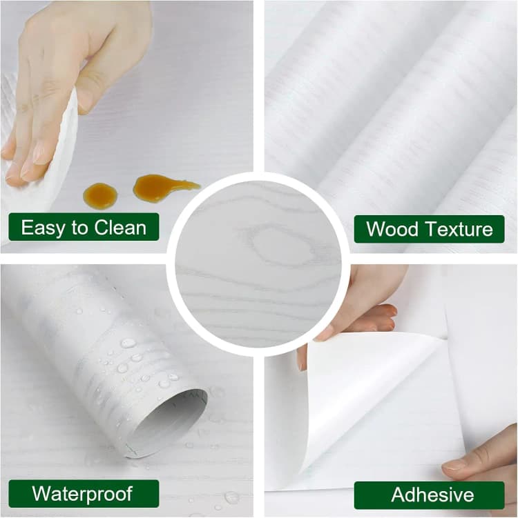 COWINLIFE DECO Bronzing Silver 3D PVC Wall Paper Self Adhesive Wood Grain Textured Pattern Peel Stick Home Decor PVC Wallpaper Rolls detail 3