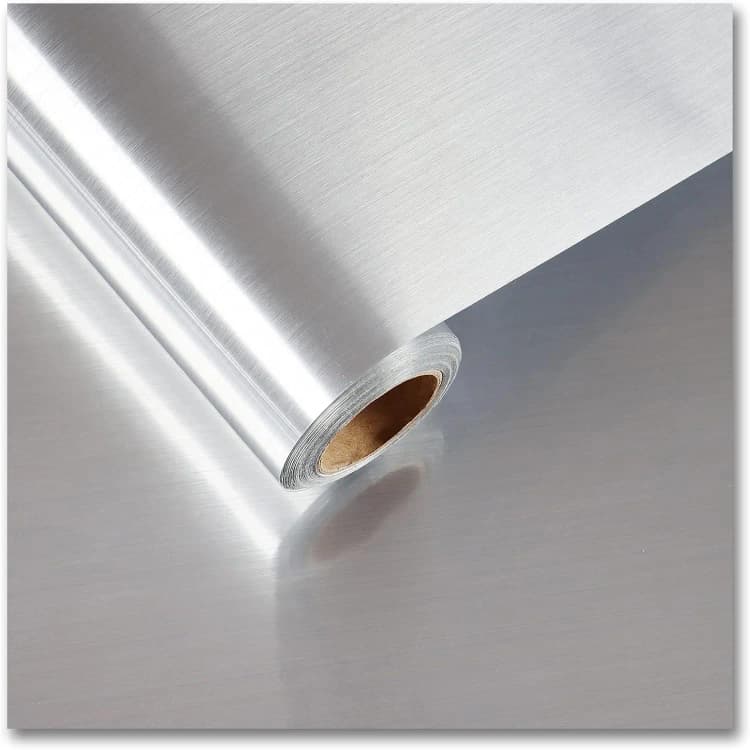 COWINLIFE DECO Oil Proof Silver Brushed Contact Paper Metallic Peel and Stick Wallpaper Wall Sticker Kitchen Wrap for Refrigerator detail 2