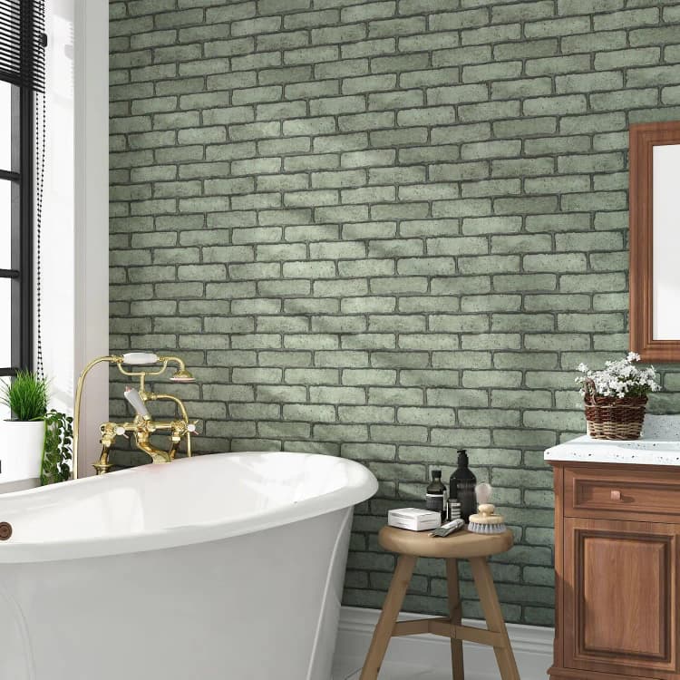 COWINLIFE DECO Green Eco 3d Brick Wall Wallpaper PVC Waterproof Home Decor Wall Paper Peel and Stick Stickers Luxury Wallpaper Rolls detail 2