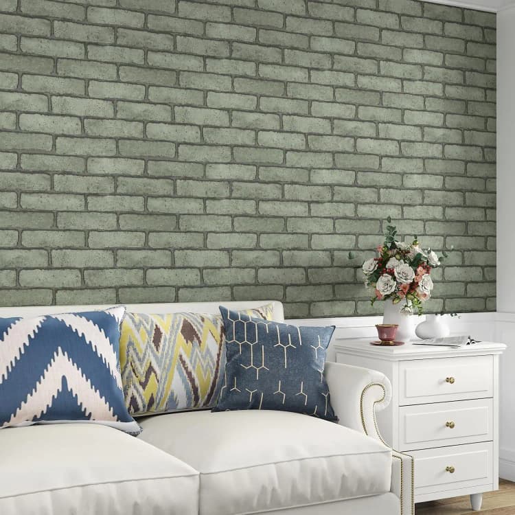 COWINLIFE DECO Green Eco 3d Brick Wall Wallpaper PVC Waterproof Home Decor Wall Paper Peel and Stick Stickers Luxury Wallpaper Rolls detail 3