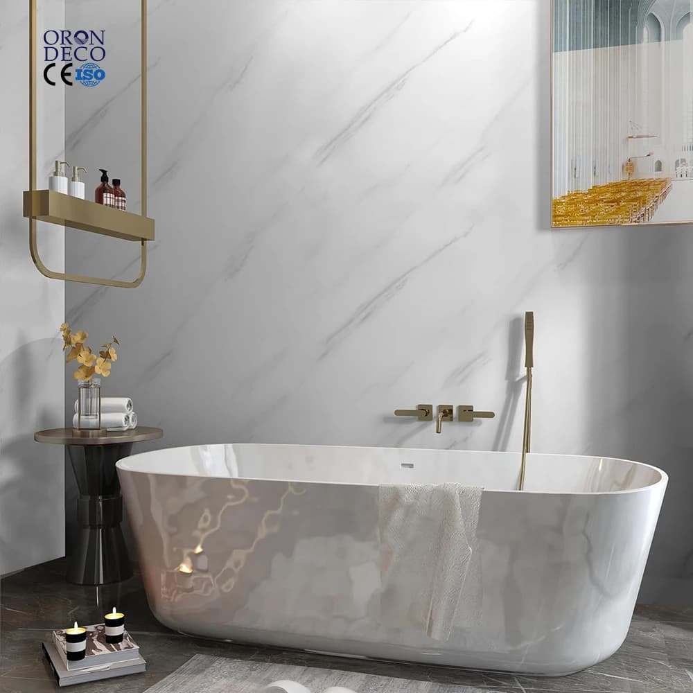 COWINLIFE DECO Glossy White PVC Adhesive Marble Sticker Counter Top Cover Wall Paper Peel and Stick 3d Wallpaper Rolls Waterproof