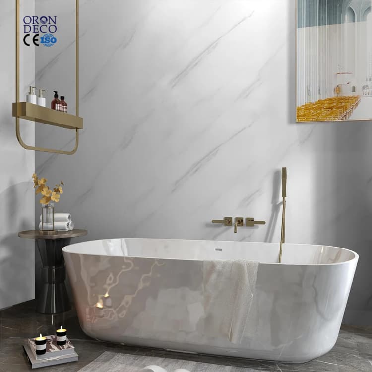 COWINLIFE DECO Glossy White PVC Adhesive Marble Sticker Counter Top Cover Wall Paper Peel and Stick 3d Wallpaper Rolls Waterproof detail 1