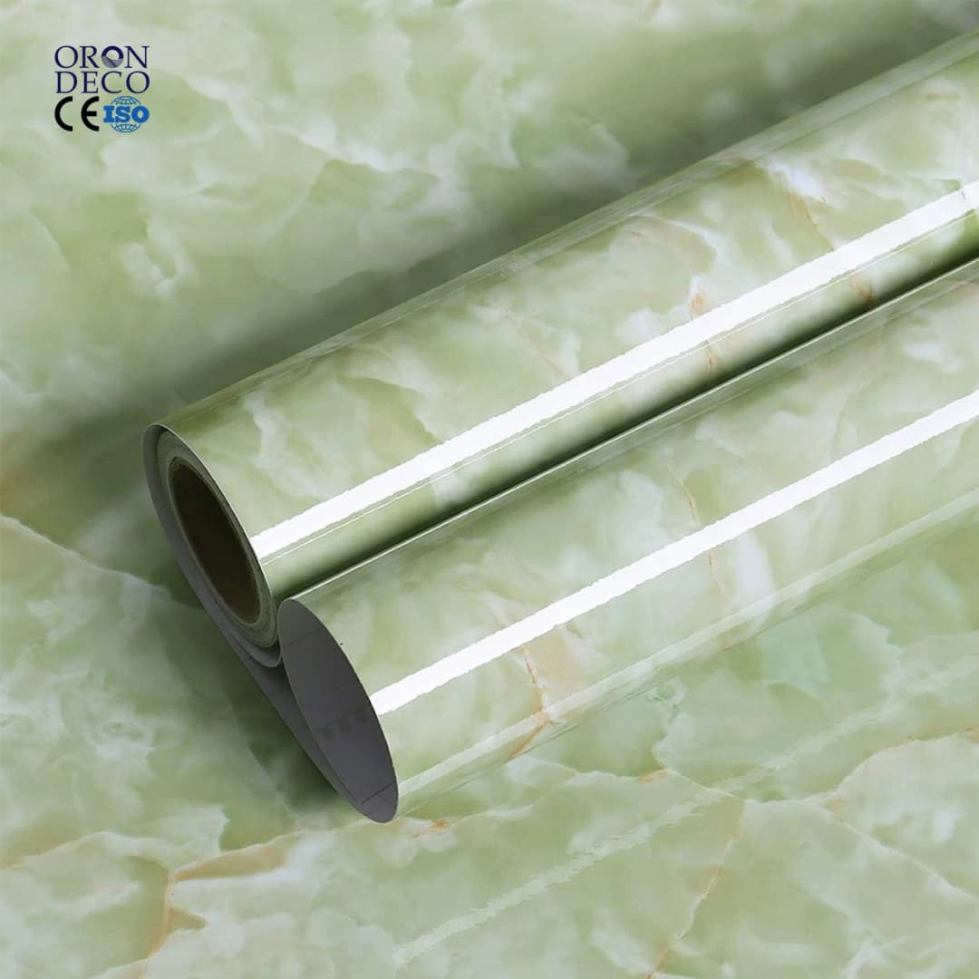 COWINLIFE DECO Green Adhesive Marble Sticker Decor Wall Stickers PVC Counter Top Cover Peel and Stick 3d Wallpaper Roll Waterproof
