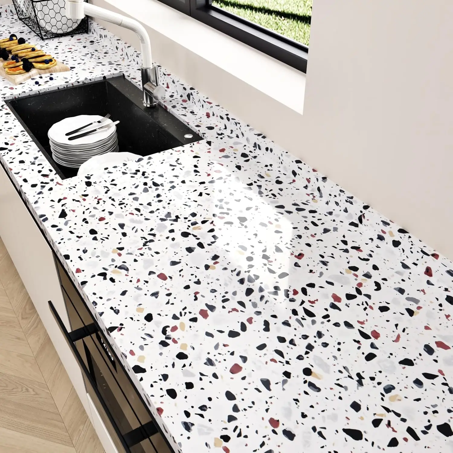 COWINLIFE DECO Kitchen Wrap Customization Glossy Self-Adhesive Peel & Stick Waterproof Vinyl Marble Sticker Wallpaper