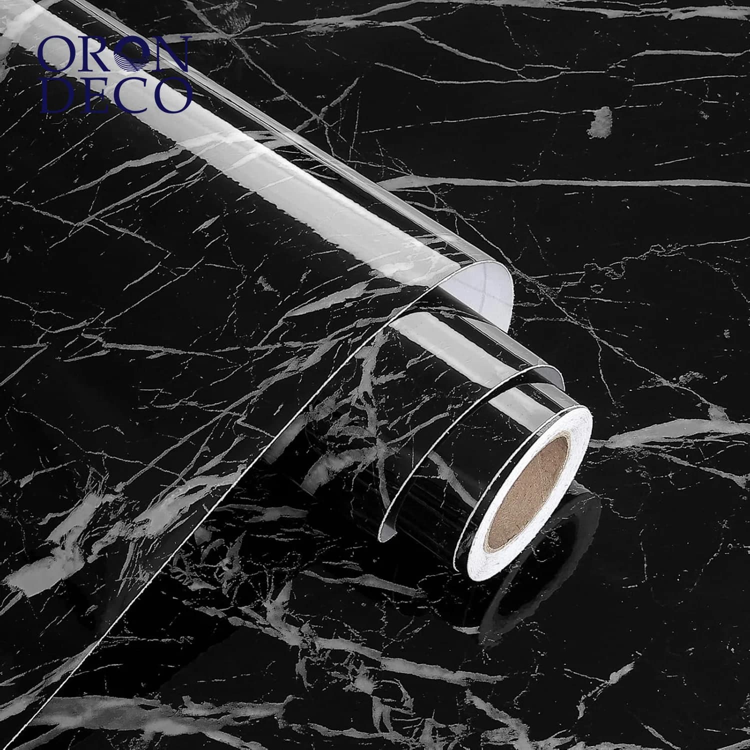 COWINLIFE DECO Black PVC Vinyl Marble Sticker Design Glossy Self-Adhesive Waterproof Peel & Stick Wallpapers Removable for Kitchen