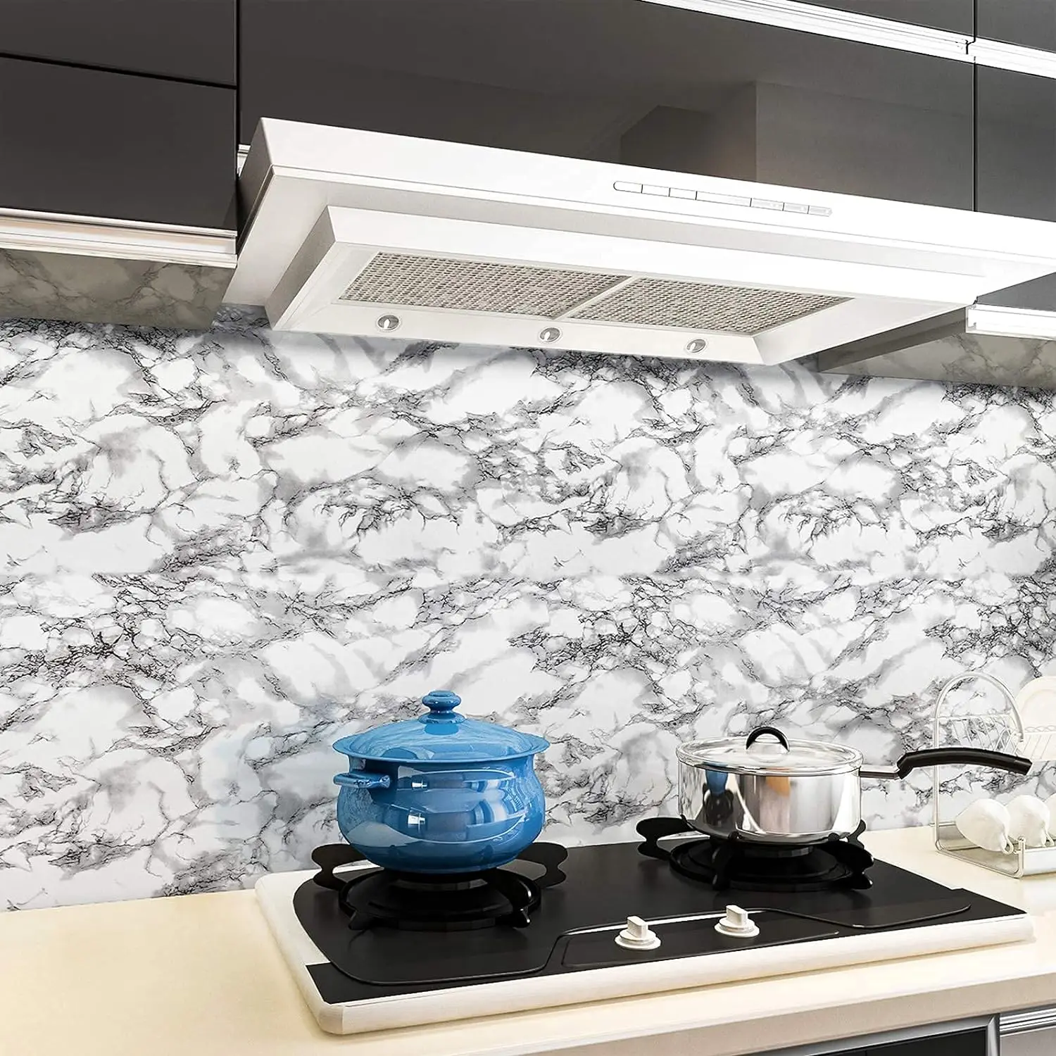 COWINLIFE DECO 3D Wallpaper Peel and Stick Glossy Marble Wall Stickers Self Adhesive Contact Paper for Countertop Kitchen Cabinets