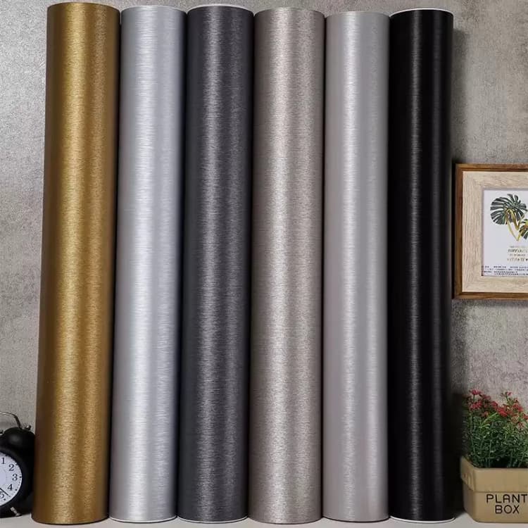 COWINLIFE DECO Decor Films Brushed Metallic for Kitchen Backsplash Format Large Vinyl Roll Pvc Glossy Self-adhesive Wallpaper Rolls detail 1