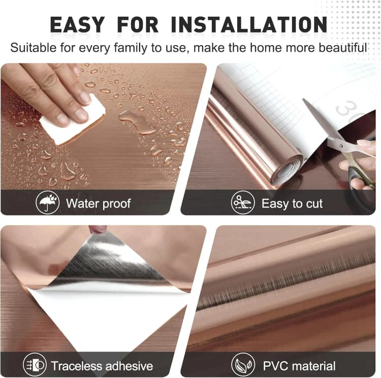COWINLIFE DECO Decor Films Brushed Metallic for Kitchen Backsplash Format Large Vinyl Roll Pvc Glossy Self-adhesive Wallpaper Rolls detail 3