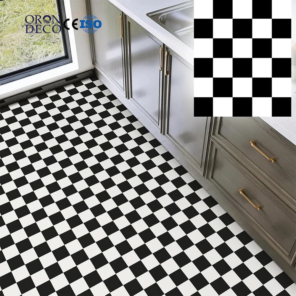 COWINLIFE DECO PVC Wallpaper 3d Plastic Flooring Stickers Black Waterproof Interior Floors Tiles Vinyl Flooring for Home Decor Luxury