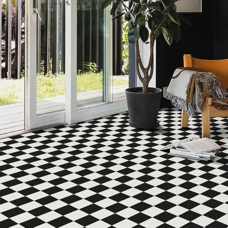COWINLIFE DECO PVC Wallpaper 3d Plastic Flooring Stickers Black Waterproof Interior Floors Tiles Vinyl Flooring for Home Decor Luxury detail 4