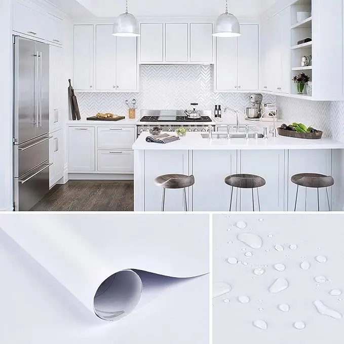 COWINLIFE DECO PVC Solid Vinyl Self Adhesive Contact Paper Peel & Stick Waterproof Color Wallpaper for Kitchen Home Decor Wall Decor detail 5