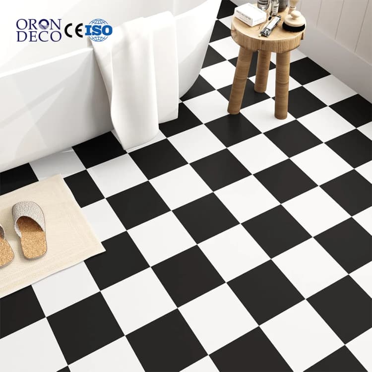 COWINLIFE DECO PVC 3d Wallpaper Floors Tiles Plastic Flooring Self Adhesive Stickers Black White Vinyl Flooring Home Decor Luxury detail 1