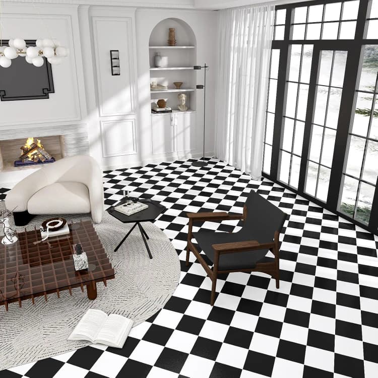 COWINLIFE DECO PVC 3d Wallpaper Floors Tiles Plastic Flooring Self Adhesive Stickers Black White Vinyl Flooring Home Decor Luxury detail 3