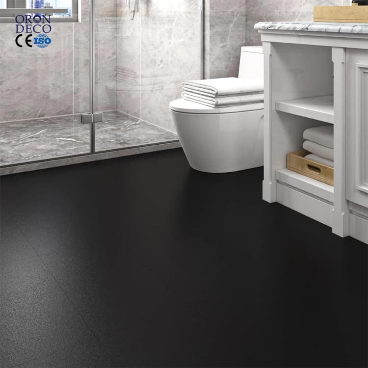 COWINLIFE Factory Wholesale Waterproof Materials Protect the Floor Covering Floor Decor for Bedroom Black PVC Flooring Self Adhesive detail 1