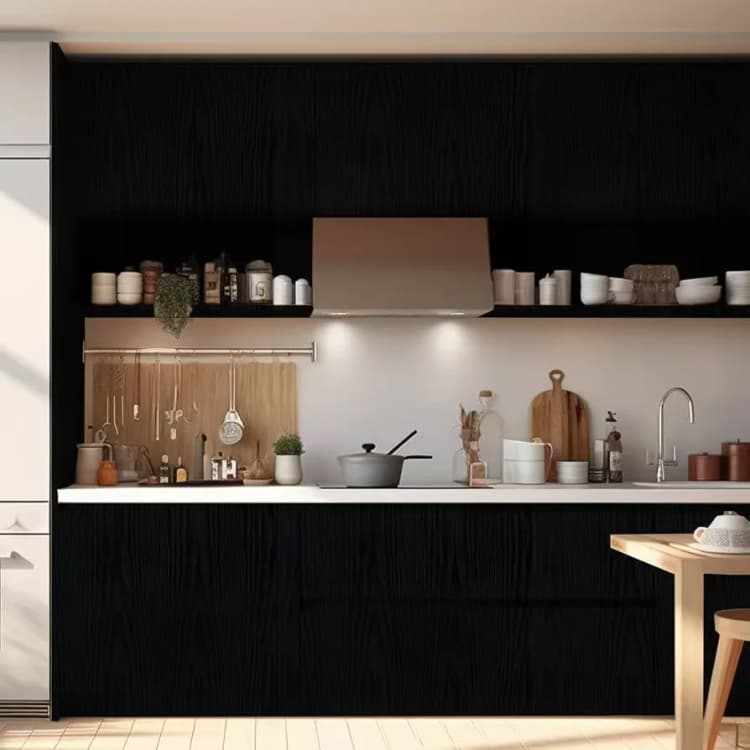 COWINLIFE DECO Black Wood Grain Waterproof Wallpaper Self-Adhesive PVC Peel and Stick Rolls for Luxury Kitchen Countertop Furniture detail 5