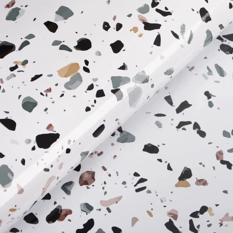 White Marble Granite Countertop Contact Paper Waterproof Vinyl Terrazzo Wallpaper Peel and Stick Kitchen Counter Wall Paper Roll detail 1