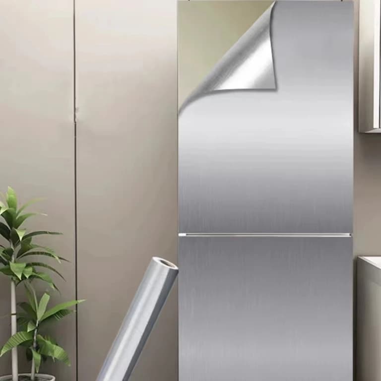 COWINLIFE DECO Customised Wall Paper Self Adhesive Silver Metallic Stainless Steel Sticker for Refrigerator 23.5 Inch X196.7inch