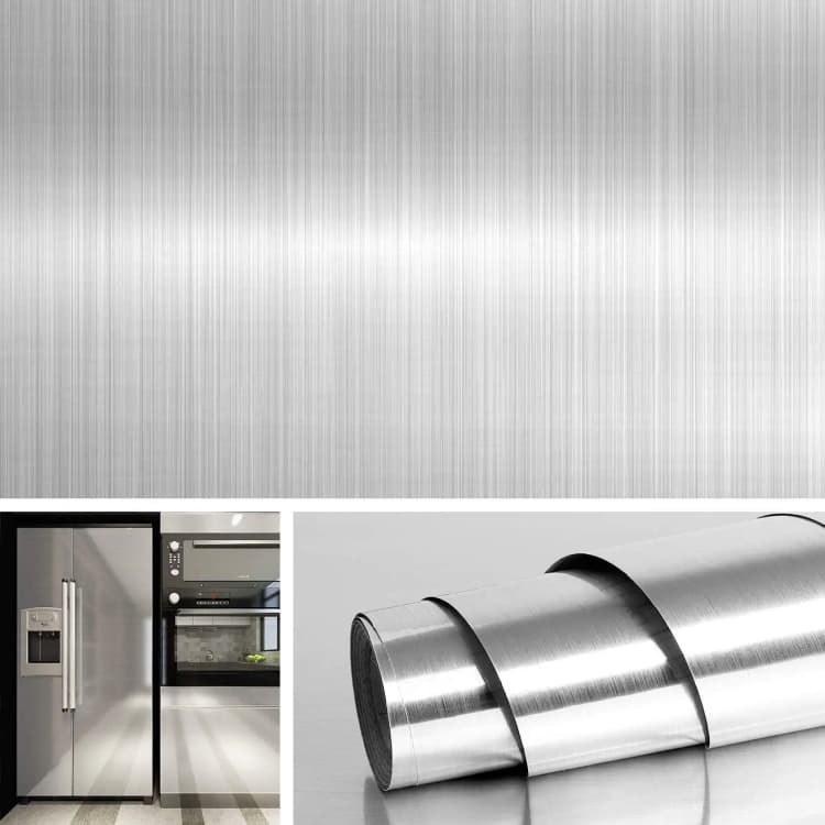 COWINLIFE DECO Customised Wall Paper Self Adhesive Silver Metallic Stainless Steel Sticker for Refrigerator 23.5 Inch X196.7inch detail 2