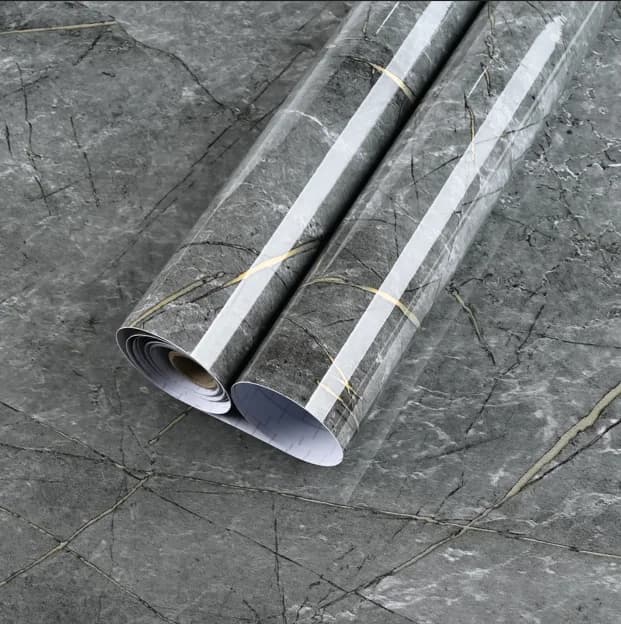 COWINLIFE DECO Glossy Dark Gray Vinyl Peel and Stick Wallpaper Self Adhesive Wall Paper Marble Sticker for Wall 23.5 Inch X196.7inch detail 1