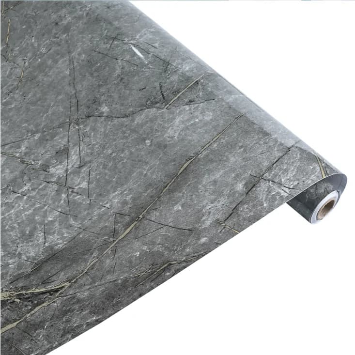 COWINLIFE DECO Glossy Dark Gray Vinyl Peel and Stick Wallpaper Self Adhesive Wall Paper Marble Sticker for Wall 23.5 Inch X196.7inch detail 7