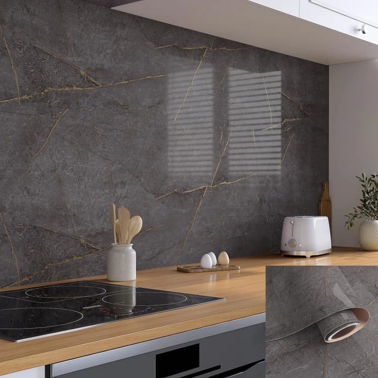 COWINLIFE DECO Glossy Vinyl Peel and Stick Wallpaper PVC Self Adhesive Wall Paper Marble Sticker for Wall 23.5 Inch X196.7inch detail 4