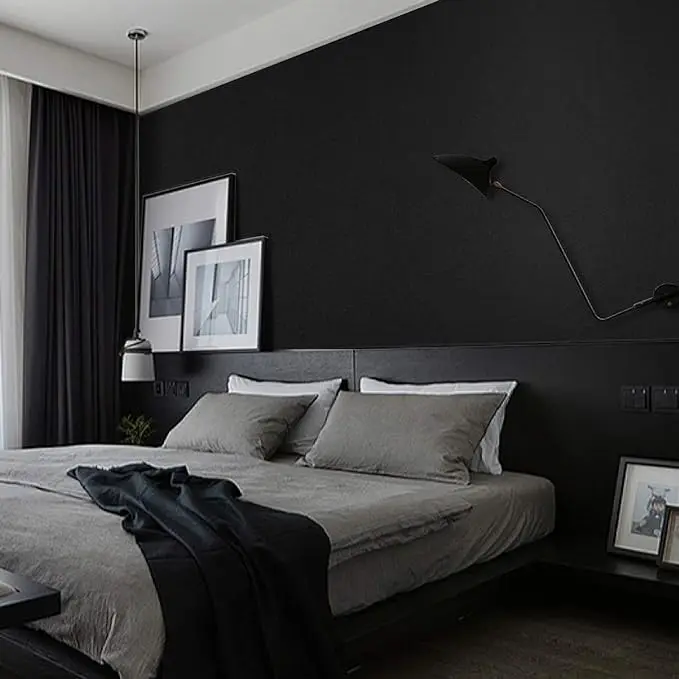 COWINLIFE DECO Solid Colour Wallpaper Rolls 23.5 Inch X196.7inch Self Adhesive Peel Stick Modern Cheap Black Textured Wallpaper Home detail 3