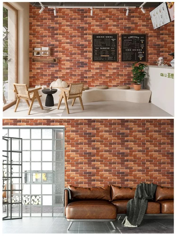 COWINLIFE DECO Self-adhesive Vinyl Pvc Wallpaper Roll 3d Wall Art Brick Red Peel and Stick Wallpaper Home Decoration Kitchen Sticker detail 2
