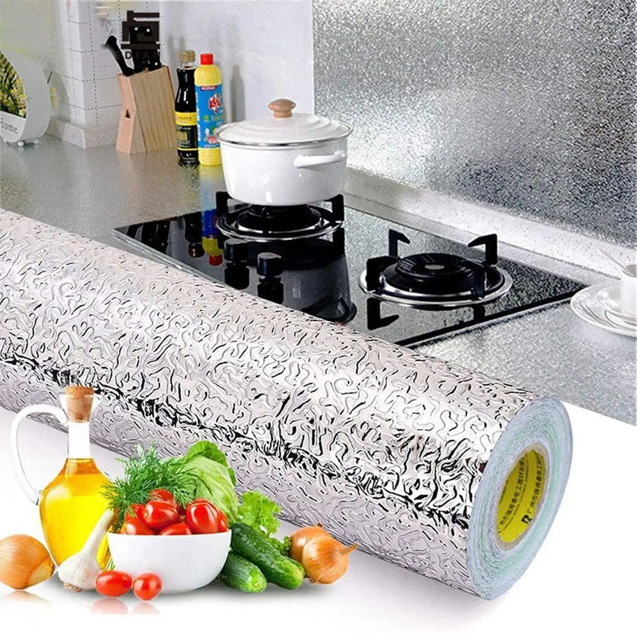 COWINLIFE DECO Silver Furniture Foil Texture PVC Interior Design Aluminum Luxury Easy-Clean Waterproof Cabinet Film Kitchen Wallpaper