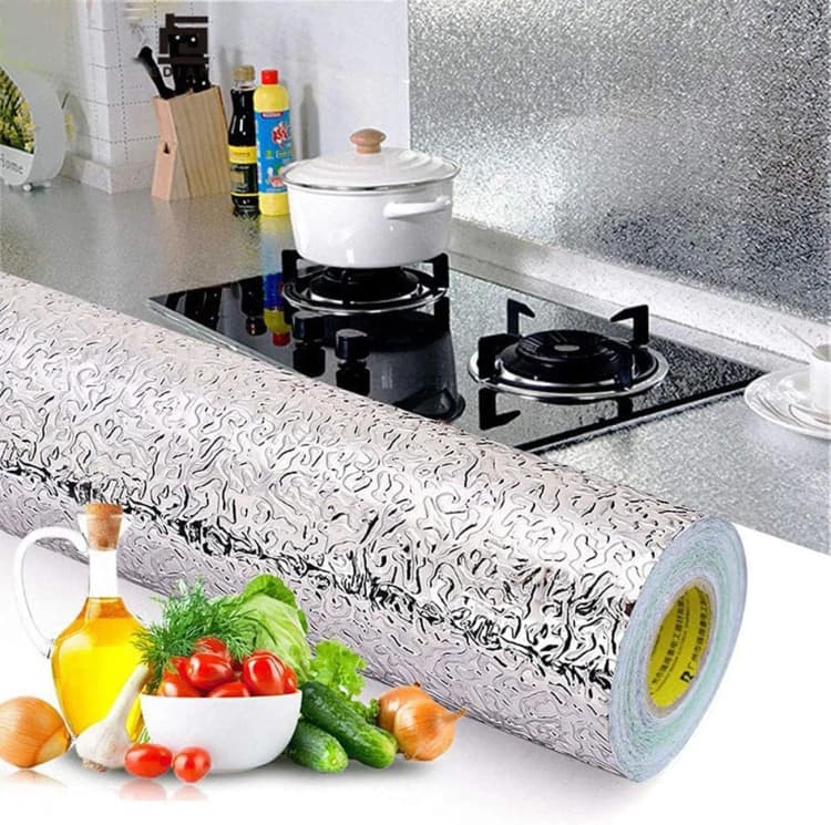 COWINLIFE DECO Silver Furniture Foil Texture PVC Interior Design Aluminum Luxury Easy-Clean Waterproof Cabinet Film Kitchen Wallpaper detail 1