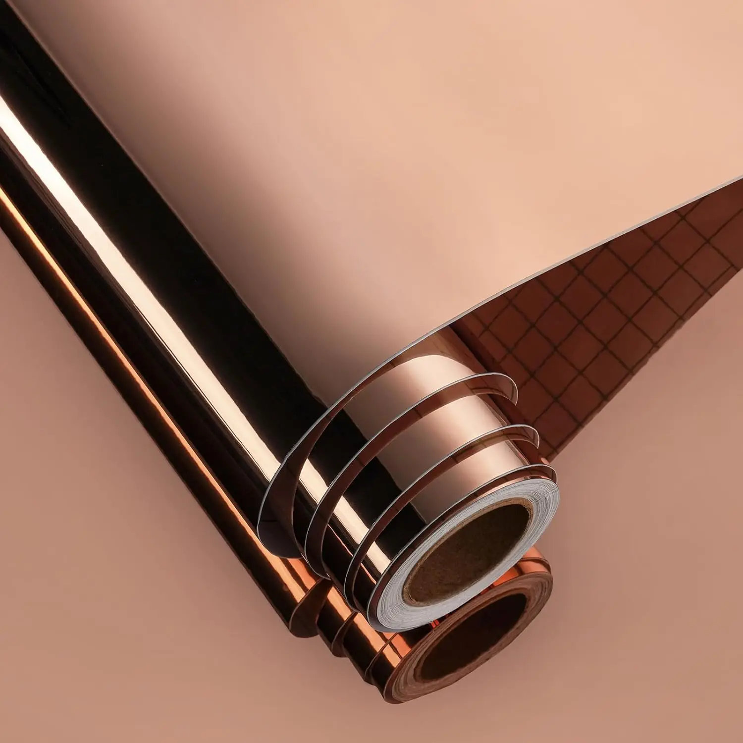 COWINLIFE DECO Rose Gold Metallic Self Adhesive Contact Paper Peel and Stick Mirror Window Film Wallpaper Rolls DIY for Kitchen Wrap