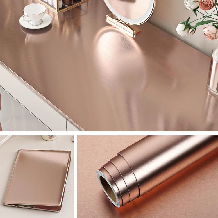 COWINLIFE DECO Rose Gold Metallic Self Adhesive Contact Paper Peel and Stick Mirror Window Film Wallpaper Rolls DIY for Kitchen Wrap detail 2