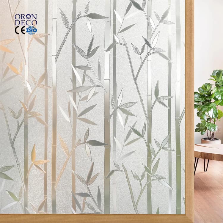 COWINLIFE DECO Bamboo Leaf Scenery Adhesive Paper & Film PVC Tint Window Films Privacy Glass Decorative Vinyl Wrap Wallpaper Rolls detail 1
