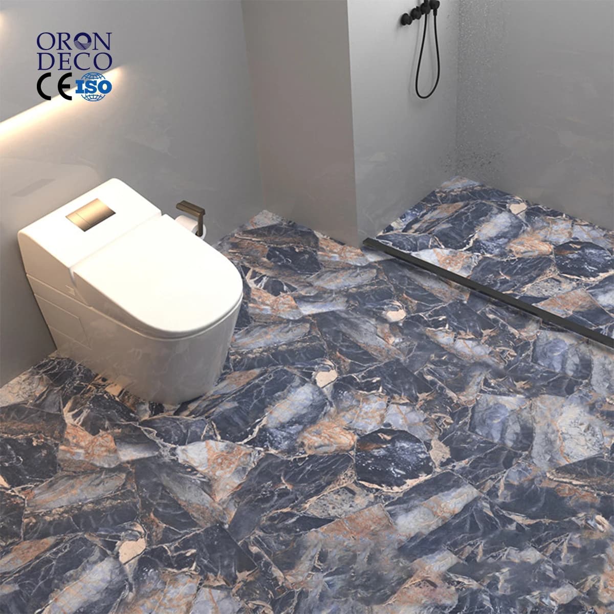 COWINLIFE DECO PVC Waterproof Self Adhesive Floor Tiles Accessories 3d Marble Light Vinyl Flooring for Bathroom Roll Peel and Stick