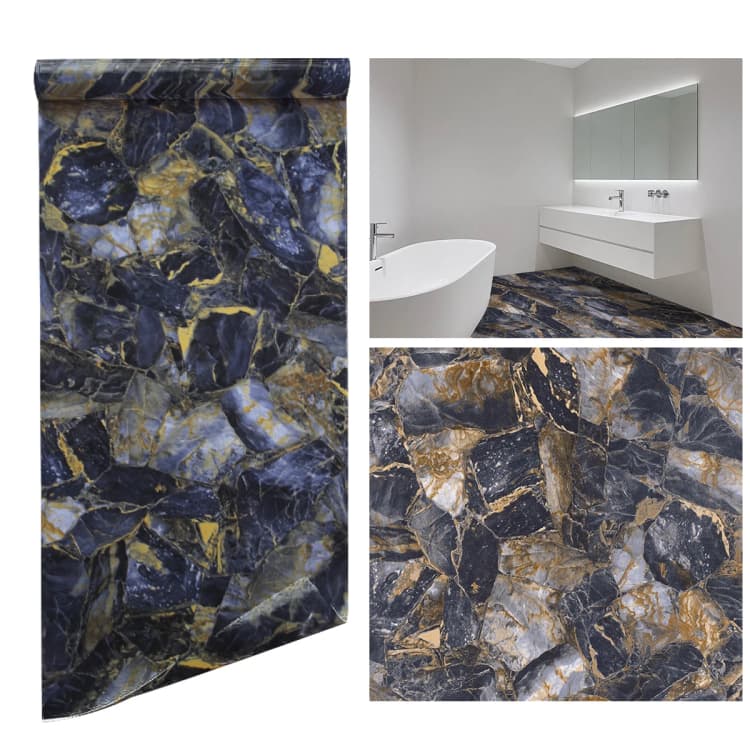 COWINLIFE DECO PVC Waterproof Self Adhesive Floor Tiles Accessories 3d Marble Light Vinyl Flooring for Bathroom Roll Peel and Stick detail 4