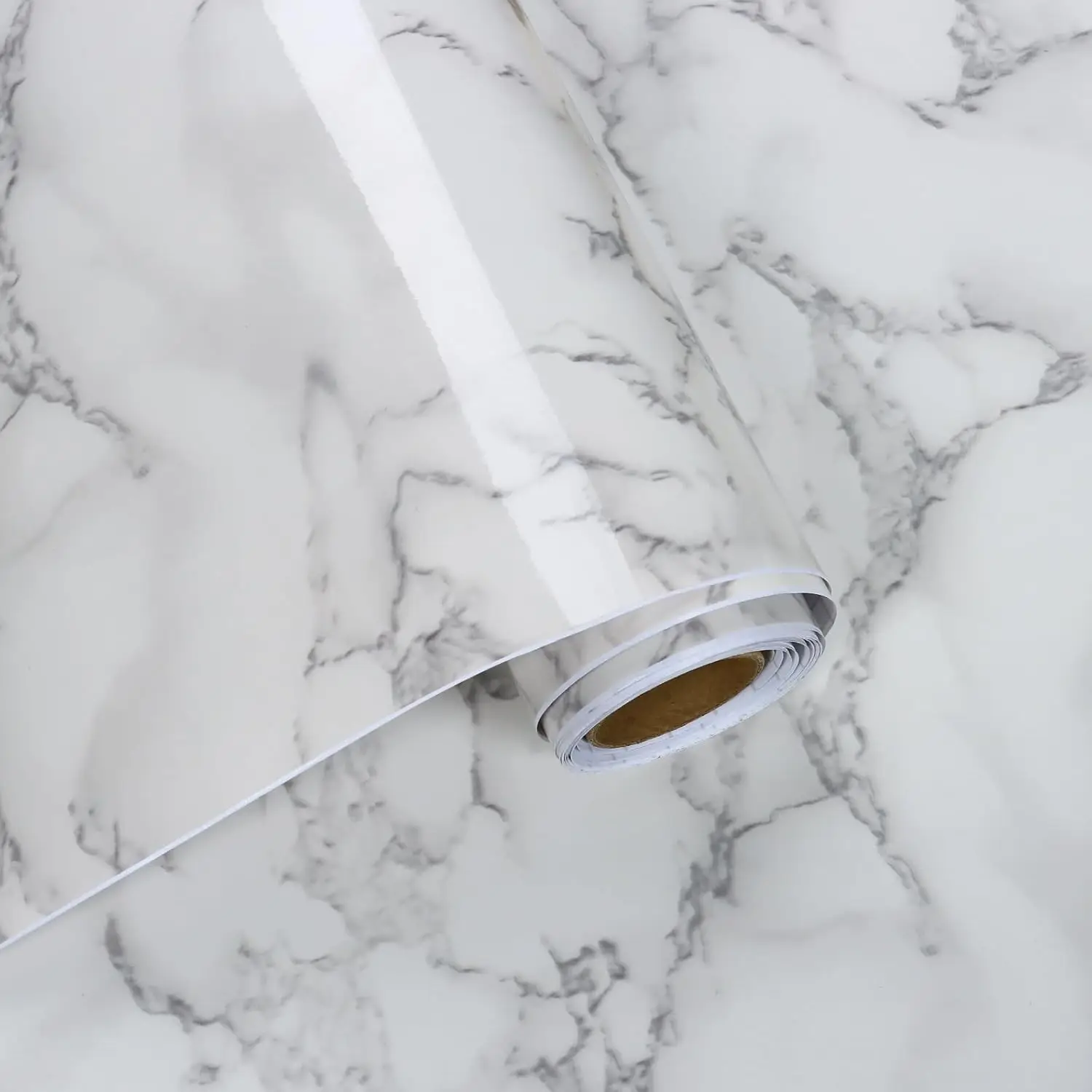 COWINLIFE DECO Marble Contact Paper for Kitchen Glossy Self Adhesive Grey Wallpaper Peel and Stick Waterproof Marble Paper Sticker