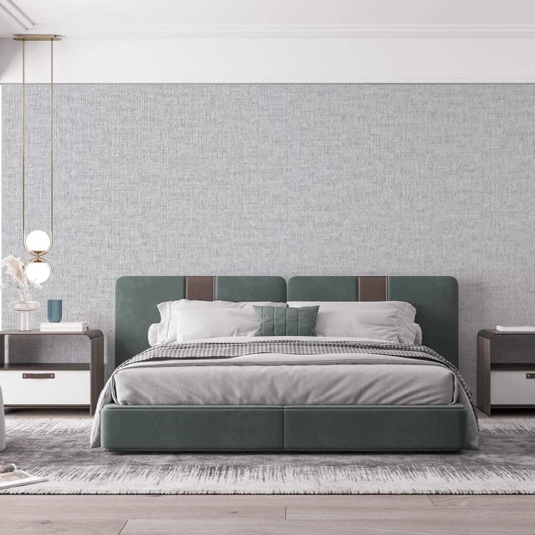 COWINLIFE DECO Grey Grasscloth Peel and Stick Wallpaper Faux Linen Removable Self Adhesive Vinyl Wallpaper for Bedroom Wall Covering detail 2