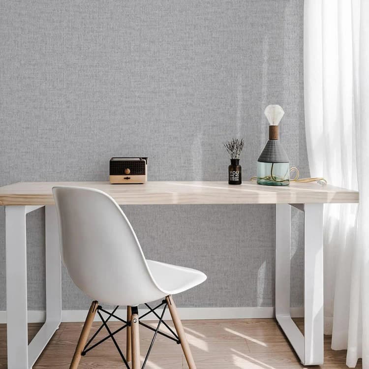 COWINLIFE DECO Grey Grasscloth Peel and Stick Wallpaper Faux Linen Removable Self Adhesive Vinyl Wallpaper for Bedroom Wall Covering detail 4